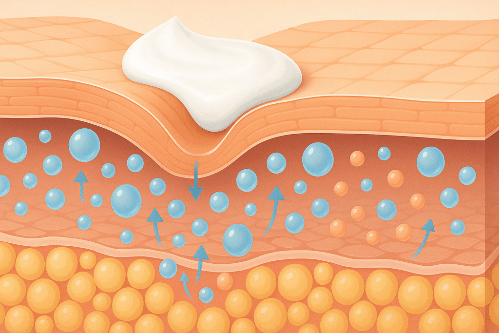 Cross-section illustration showing how the best over the counter wrinkle filler penetrates skin layers to hydrate and reduce fine lines.