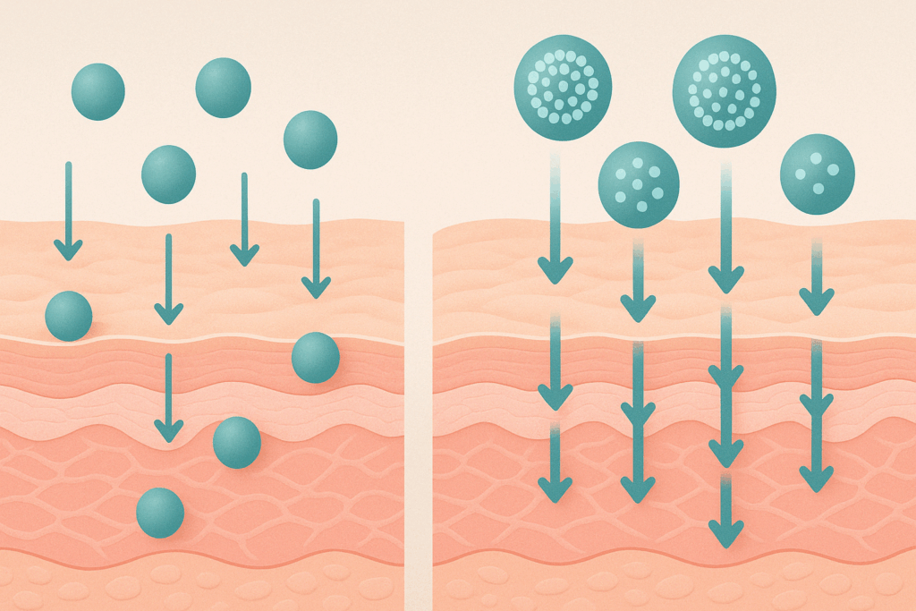 Infographic showing how advanced delivery systems enhance skin absorption compared to traditional methods, illustrating the best skincare for forehead wrinkles.