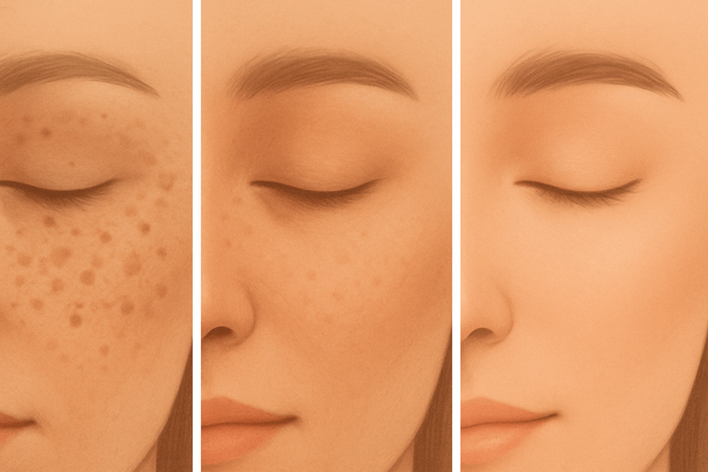 Visual timeline showing skin improvement over 12 weeks, illustrating how long does retinol take to work through gradual tone and texture change