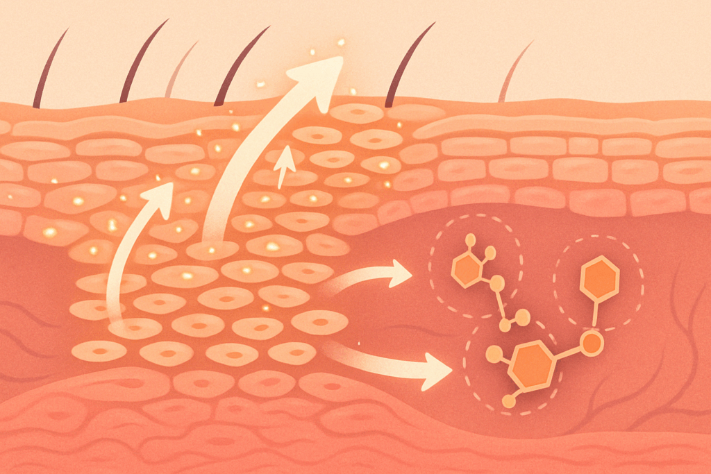 Scientific cross-section of skin showing how retinoid creams for acne stimulate cell turnover and target deep layers.