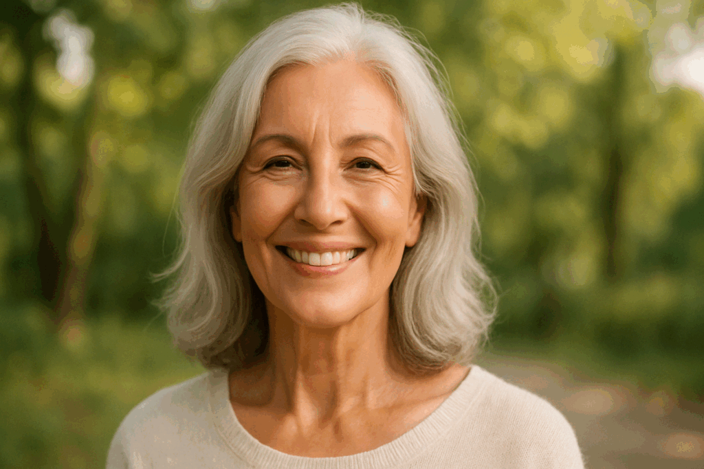 Confident older woman outdoors with radiant skin, suggesting long-term benefits of using retinol face serum.