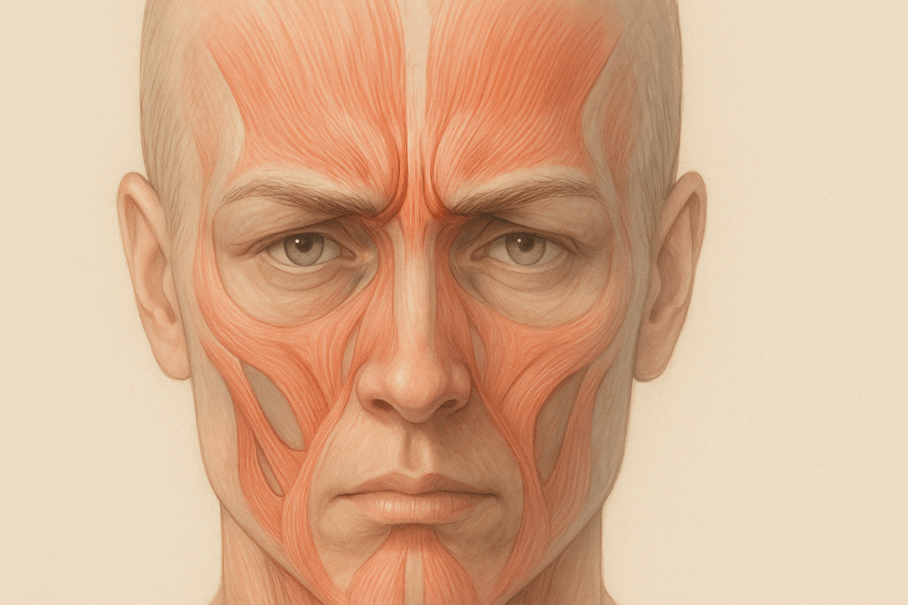 Anatomical illustration showing the facial muscles (corrugator supercilii and procerus) responsible for creating glabellar lines, demonstrating how to get rid of 11 lines without botox by targeting the underlying muscle structures