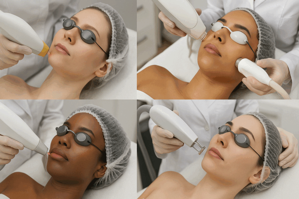Laser treatment for redness on face performed with four different devices on diverse skin tones by dermatologists