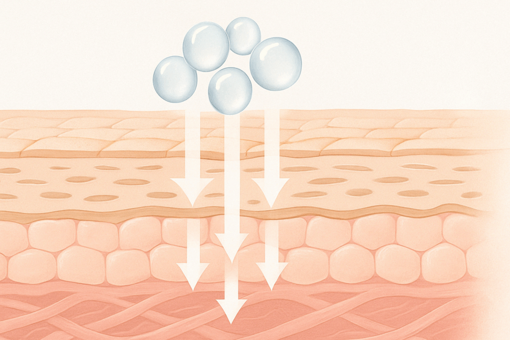 Scientific illustration showing how retinol penetrates skin layers to support collagen and cell renewal, visualizing when should you start using retino