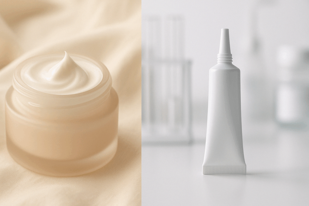 Side-by-side comparison of gentle over-the-counter retinol and clinical-strength tretinoin to illustrate when should you start using retino
