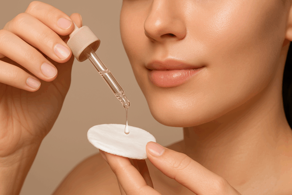 Woman practicing a gentle skin care routine for hormonal acne by cleansing her face with a sulfate-free cleanser, water splashing in a minimalistic bathroom setting.
