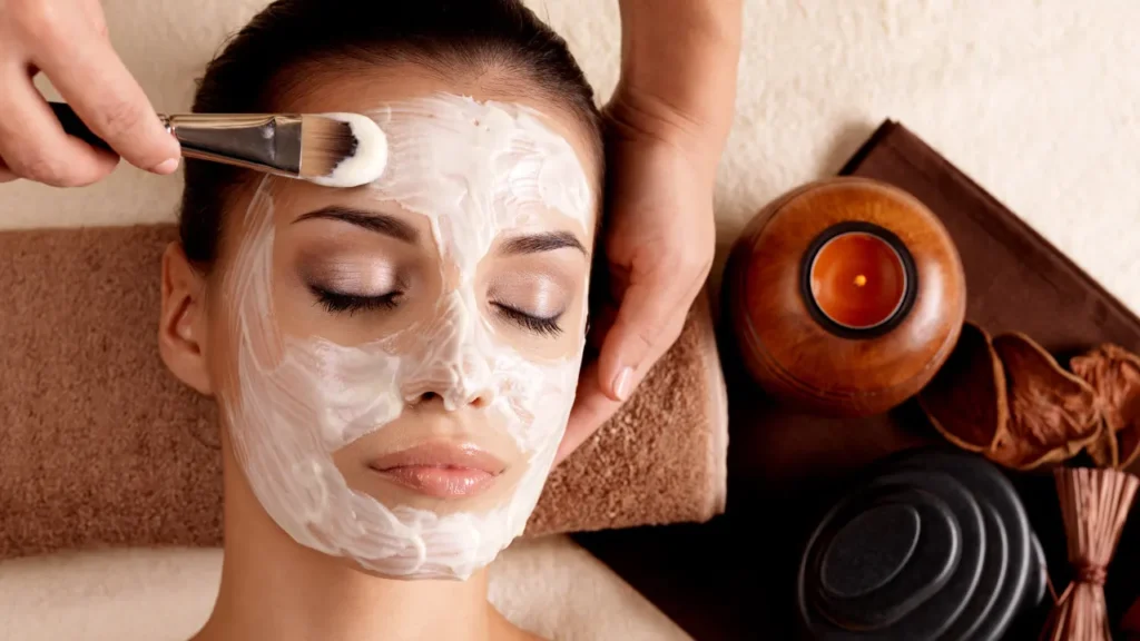 Girl applying purity cosmetics face mask