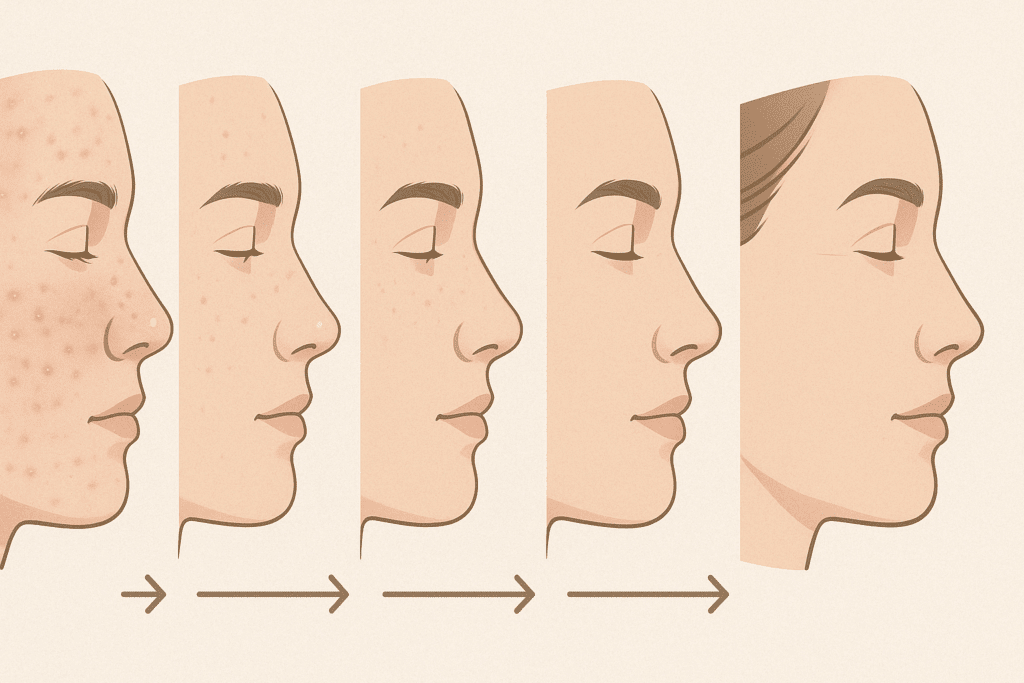Progressive skin improvement timeline showing how Differin reduces acne and fine lines—Can Differin help with wrinkles?