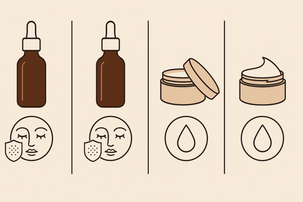 "Minimalist infographic illustrating a four-night skin cycling routine with retinol and recovery nights, supporting the question how long does retinol take to work
