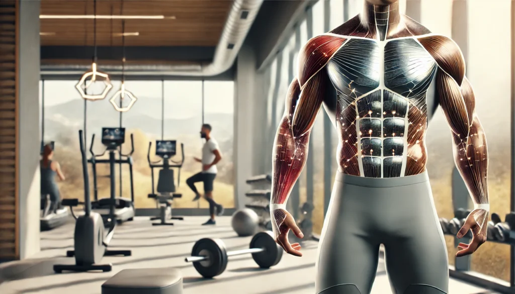 Fit person in a home gym demonstrating how to tone your body after weight loss with visible muscles and confident posture