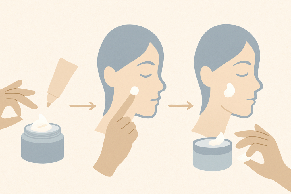 Infographic demonstrating how to use Retin-A cream with the retinoid sandwich method using moisturizer, tretinoin, and layering steps