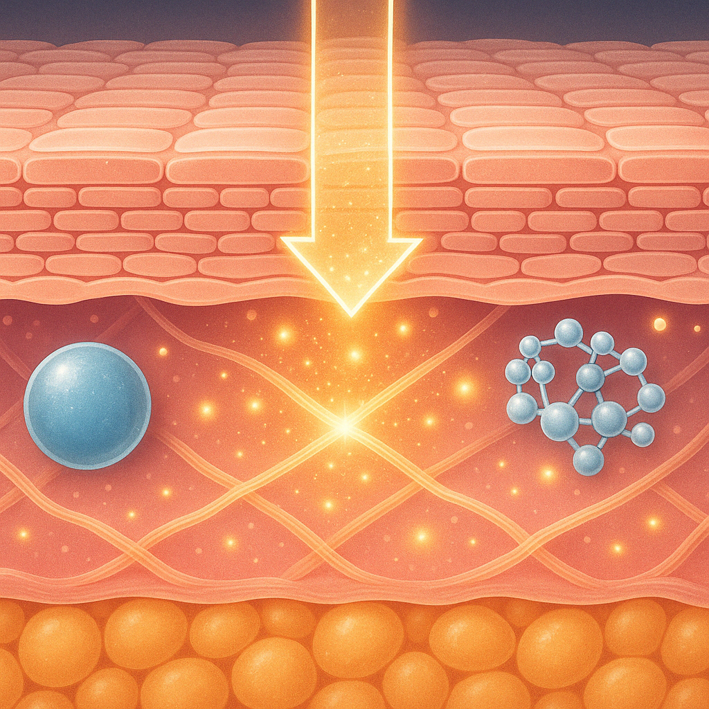 Cross-sectional skin illustration showing how stabilized ingredients in Neutrogena retinol regenerating cream boost collagen and hydration absorption.
