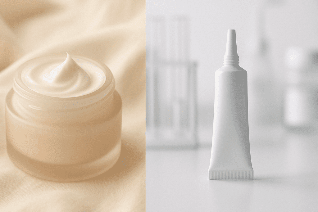 Side-by-side comparison of gentle over-the-counter retinol and clinical-strength tretinoin to illustrate when should you start using retino
