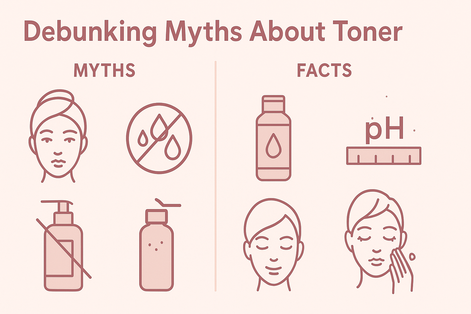 Infographic debunking common myths about using toner morning and night, highlighting benefits like hydration, pH balancing, and better absorption